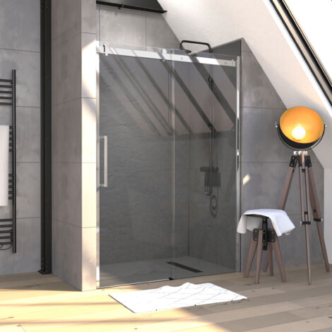 porte de douche 140x200 cm + 1 porte coulissante verre trempé 8mm - sens d'ouverture réversible