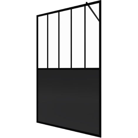 Paroi de douche 120x200 cm type Verriere - Verre trempe et Structure aluminium noir mat