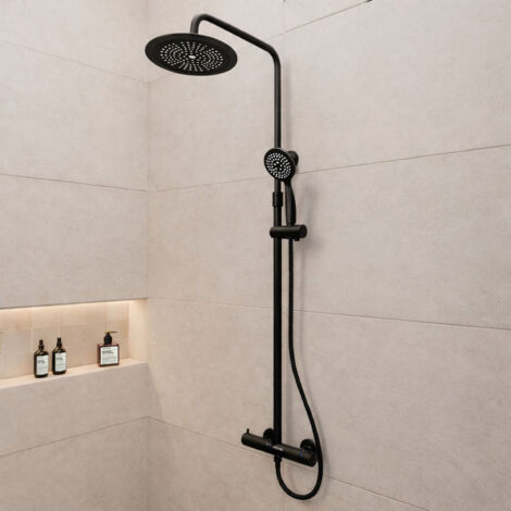 colonne de douche thermostatique finition noire mate - 133x28x52 cm - molly black