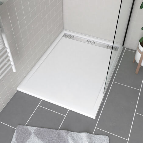 receveur en acrylique blanc 90x120x4 cm - grille linéaire chrome - whiteness ii
