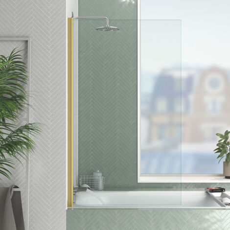 pare baignoire rabattable 80x140cm - profilé or doré brossé - verre trempé 4mm - elementary