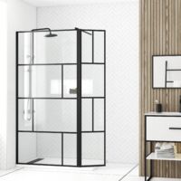paroi de douche avec pivot 80+40x195cm - sérigraphie type briques et profilés noir - dark blocks