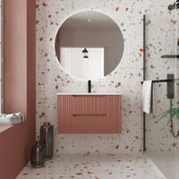 meuble de salle de bains leon 80cm terracotta - 2 tiroirs en mdf ondulés - vasque à encastrer