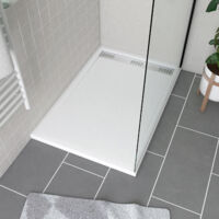 receveur en acrylique blanc 80x120x4 cm - grille linéaire chrome - whiteness ii