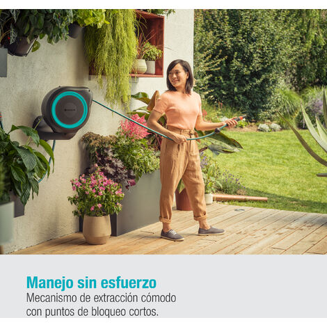 GARDENA Portamangueras de pared automático RollUp M 20 m línea turquesa (18610-20)