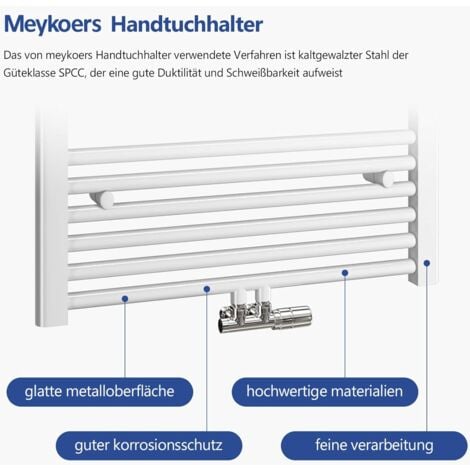 Meykoers Badheizkörper Weiß gerade Handtuchtrockner Mittelanschluss 700 x 400 mm Handtuchwärmer, 238 W