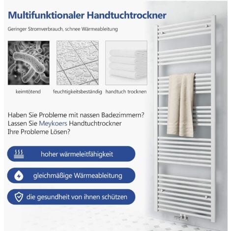 Meykoers Badheizkörper Weiß gerade Handtuchtrockner Mittelanschluss 700 x 400 mm Handtuchwärmer, 238 W