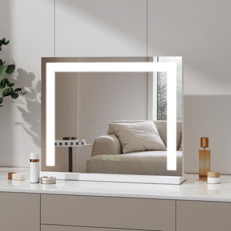 Meykoers Kosmetikspiegel mit Beleuchtung LED Hollywood Schminkspiegel  50x42cm Weiß mit Touchschalter, 3 Lichtfarben, Dimmbar