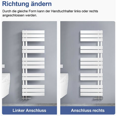 Meykoers Badheizkörper Weiß Flach Handtuchtrockner 899x400mm Asymmetrie Handtuchheizkörper 380 Watt Seitenanschlusss