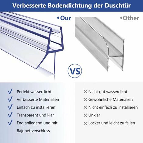 Meykoers Duschtür Dichtung Ersatzdichtung Duschdichtung 100cm, Bodendichtung Schwallschutz mit Wasserabweiser für Duschkabine Duschwand mit 4-6mm Glasstärke