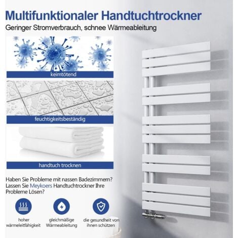 Meykoers Heizkoerper Stahl Weiß 899 x 400 mm Asymmetrischer Paneel Handtuchheizkörper Warmwasser, Badheizkörper Seitenanschlusss 380 W