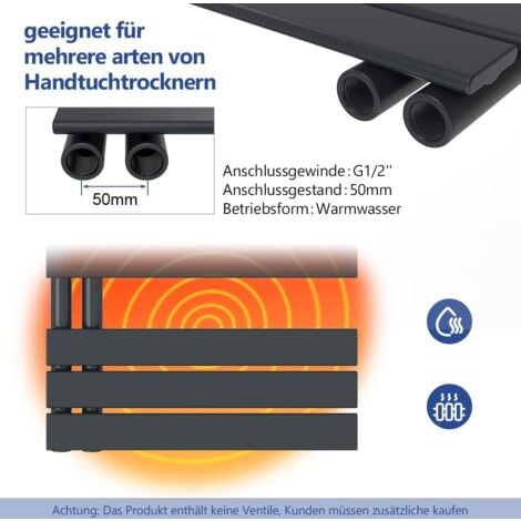 Meykoers Heizkoerper Stahl Anthrazit 1385 x 600 mm Asymmetrischer Paneel Handtuchheizkörper Warmwasser, Badheizkörper Seitenanschlusss 838 W