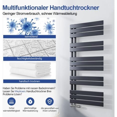 Meykoers Heizkoerper Stahl Anthrazit 1385 x 600 mm Asymmetrischer Paneel Handtuchheizkörper Warmwasser, Badheizkörper Seitenanschlusss 838 W
