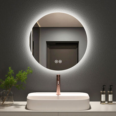 Meykoers LED Badspiegel Rund 50 cm Wandspiegel Badezimmerspiegel mit Touch- Schalter mit Beleuchtung Lichtspiegel Dimmbar Warmweiß /Kaltweiß /Neutral  3000-6500K IP44
