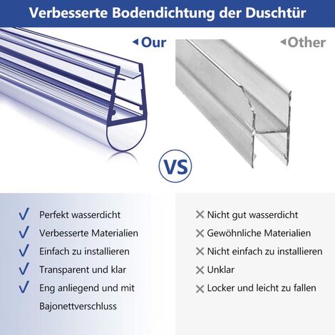 Meykoers Duschtür Dichtung 80cm dichtungen, Ersatzdichtung für 4-6mm Glasstärke, Bodendichtung Schwallschutz für Duschkabine