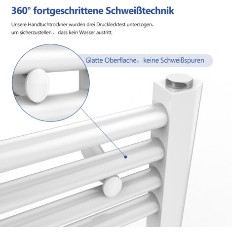 Meykoers Badheizkörper Handtuchtrockner 160x50cm Handtuchwärmer Weiß Mittelanschluss Heizkörper 654 Watt