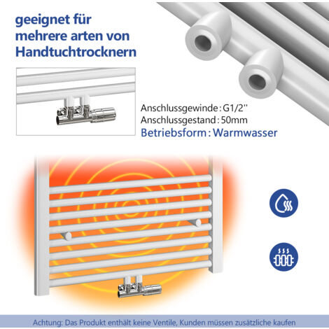 Meykoers Badheizkörper Handtuchtrockner 160x50cm Handtuchwärmer Weiß Mittelanschluss Heizkörper 654 Watt