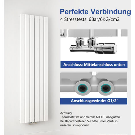Meykoers Design Flachheizkörper weiß 180x62cm Einlagig Paneelheizkörper 1265 Watt Vertikal Heizkorper Mittelanschluss, 12m²