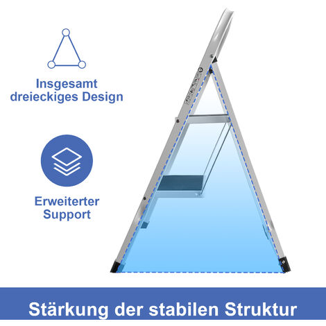 3-stufige Stahlleiter Klapptritt - Rutschfest 150kg Traglast Sicherheitshandlauf