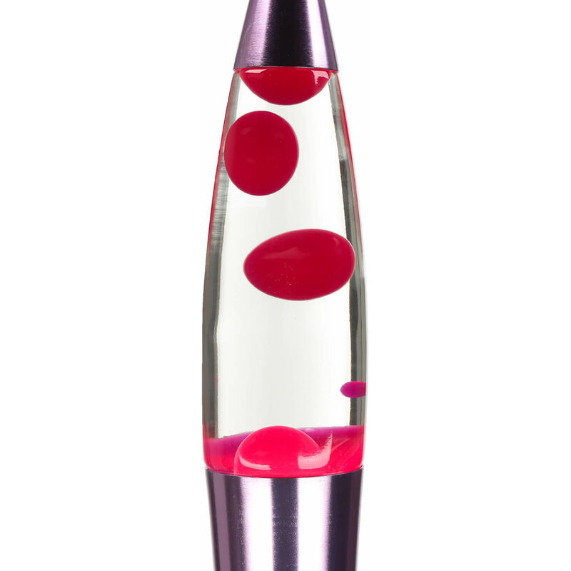 Lampe à Lave Timmy au design rétro en rose poli avec cire rose et liquide  clair H:36 cm