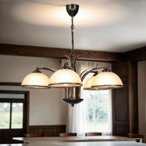 Suspension Rustique DOROTHEA - Métal & Verre Albâtre - 40 Cm - E27 Max 60W - Pour Salon & Salle à Manger