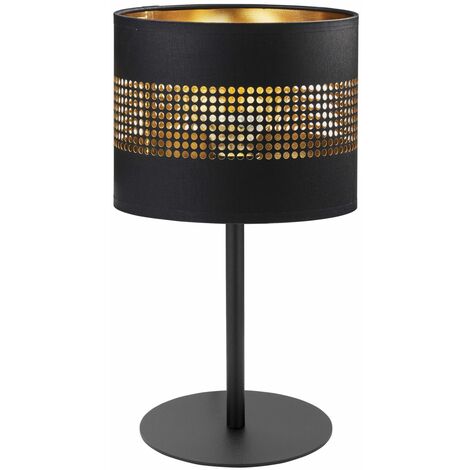 Lampe de Table Noir Or 39 cm Tissu Métal E27 Lampe de Chevet (1/3)