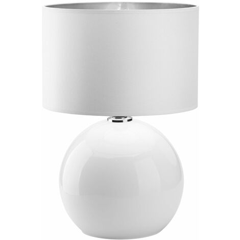 Lampe de Table en Verre et Tissu Blanc Argenté E27 54 cm avec Interrupteur Moderne Lampe de Chevet Lampe de Table (1/3)