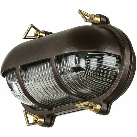 Lampe d'extérieur Applique Laiton Carreau Verre Maritime IP64 L : 21 cm H : 13 cm E27 Applique Jardin Terrasse
