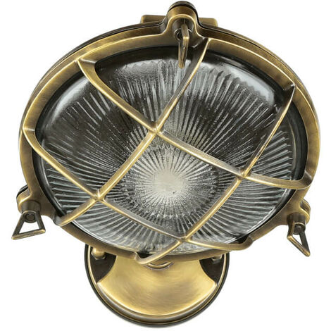 Applique Murale Extérieure Style Maritime - Laiton Et Verre, IP23, Ampoule E27 - Pour Terrasse, Jardin