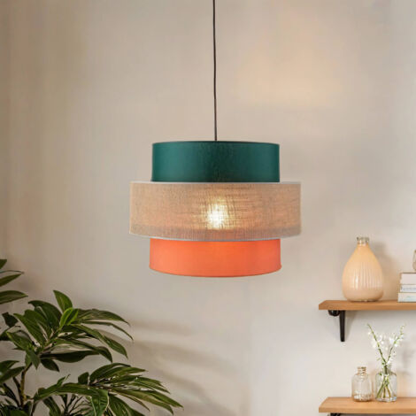Lampe à suspendre métal tissu E27 Ø 50 cm H : max. 160 cm coloré rond Moderne Boho (1/5)