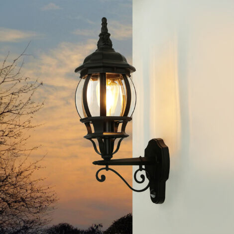 Applique extérieure rustique noire E27 IP23 – Détecteur de mouvement – Aluminium et verre – Hauteur 54 cm, large distribution lumineuse – Licht-Erlebnisse