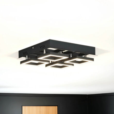 Deckenlampe LED 25 cm breit Schwarz Chrom eckig neutralweißes Licht 4200 K 1200 lm