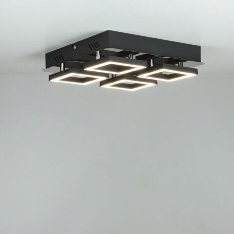 Deckenlampe LED 25 cm breit Schwarz Chrom eckig neutralweißes Licht 4200 K 1200 lm