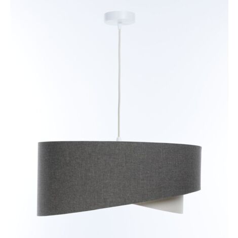 Suspension tissu E27 ronde Ø 40 cm H : max 90 cm blanc gris crème moderne (1/5)