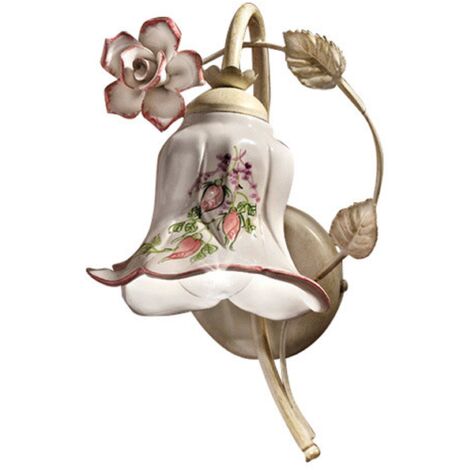 Applique Métal Céramique H : 26 cm en Blanc Or antique Blanc Décor boutons de fleurs E14 Style campagne (1/2)