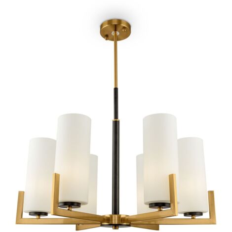 Lustre métal verre 67 cm de large en laiton blanc noir E27 6 lampes moderne (1/5)