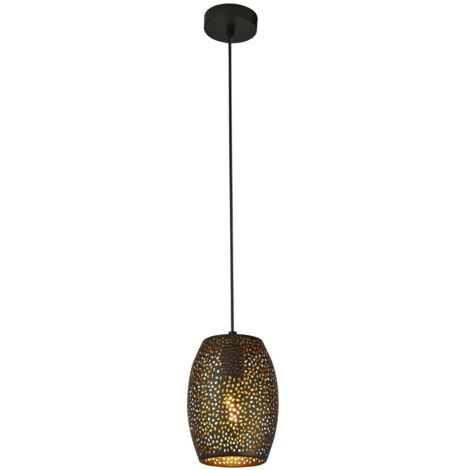 Suspension métal E27 IP21 ronde D : 15 cm H : max 120 cm en noir or suspension moderne (1/4)