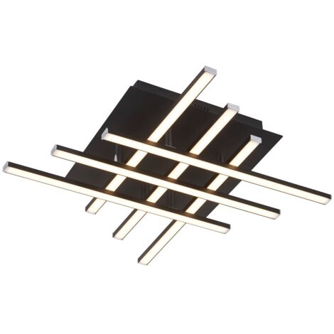 Plafonnier métal LED W: 45,5 cm noir chrome mat 3000 K lumière blanc chaud 1415 lm moderne (1/5)