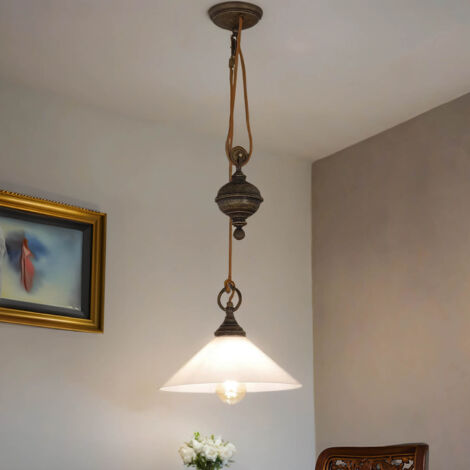 Suspension d'intérieur Fiordo de couleur bronze antique au design rustique en laiton E27 - Bronze antique, blanc (1/5)
