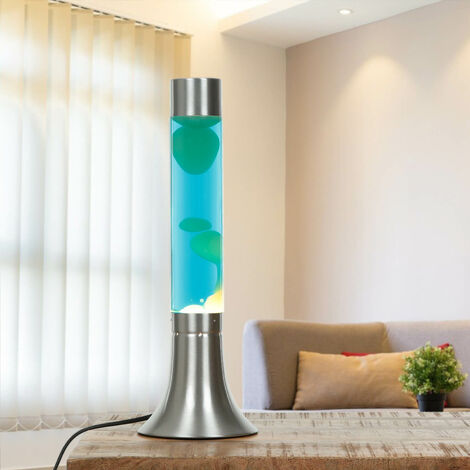 Lampe à Lave YVONNE au design rétro argenté avec liquide bleu et cire  turquoise Ø13cm H:38cm