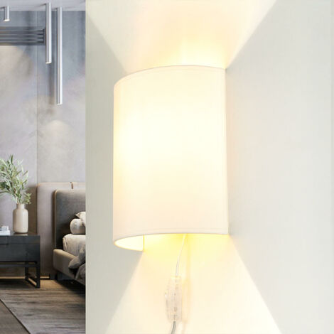 Applique murale d'intérieur Alice au design Loft de style moderne en tissu blanc avec câble E27 - Blanc (1/5)