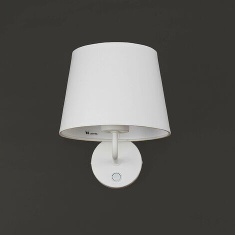 Lampe murale d'intérieur Maja blanche avec bras au design classique avec abat-jour en tissu H:24 cm E27 - Blanc (1/5)
