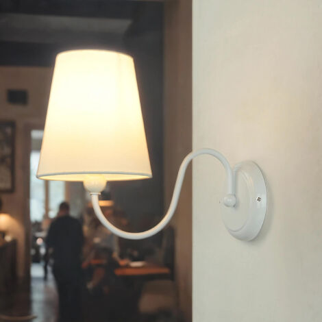 Applique Métal Blanc Tissu Lampe Rustique (1/5)