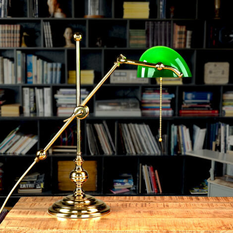 Lampe de banquier Vert laiton véritable poli