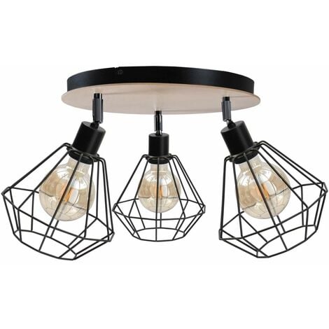 Plafonnier Wemude En Métal Noir &Doré, Aspect Vieilli, Abat-Jour Rétro