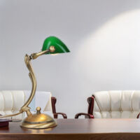 Lampe de Bureau en Laiton et Imitation Malachite Verte de Maison Le Dauphin, 1980