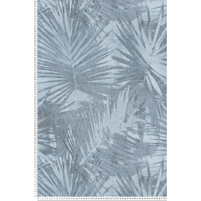 Papier peint bohème chic Bleu gris & Bleu de Prusse - Motif Colette