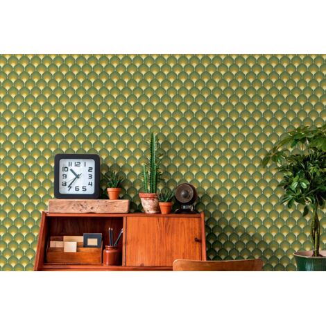Papier peint Art Déco, vert, jaune, orange B395381 (1/4)