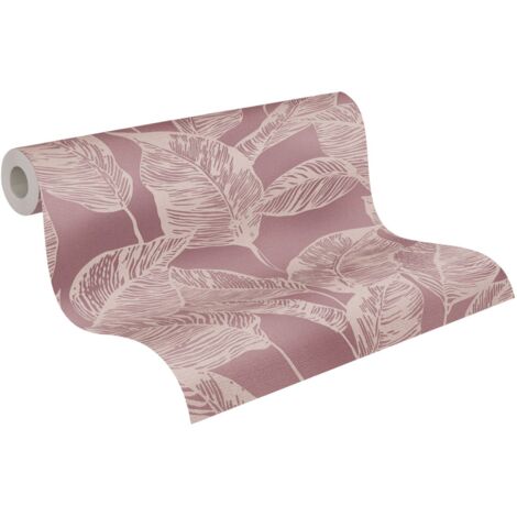 Papier peint feuillage beige sur fond rose Tapisserie nature florale embossée Papier peint style jungle tropical idéal chambre (1/5)