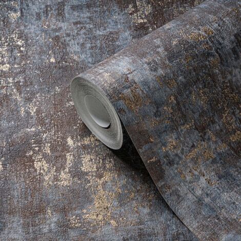 A.S. Creations – Papier peint vinyle trompe l'oeil bleu – Motif effet béton – Lessivable et brossable – Raccord sauté – 250g/m² (1/4)